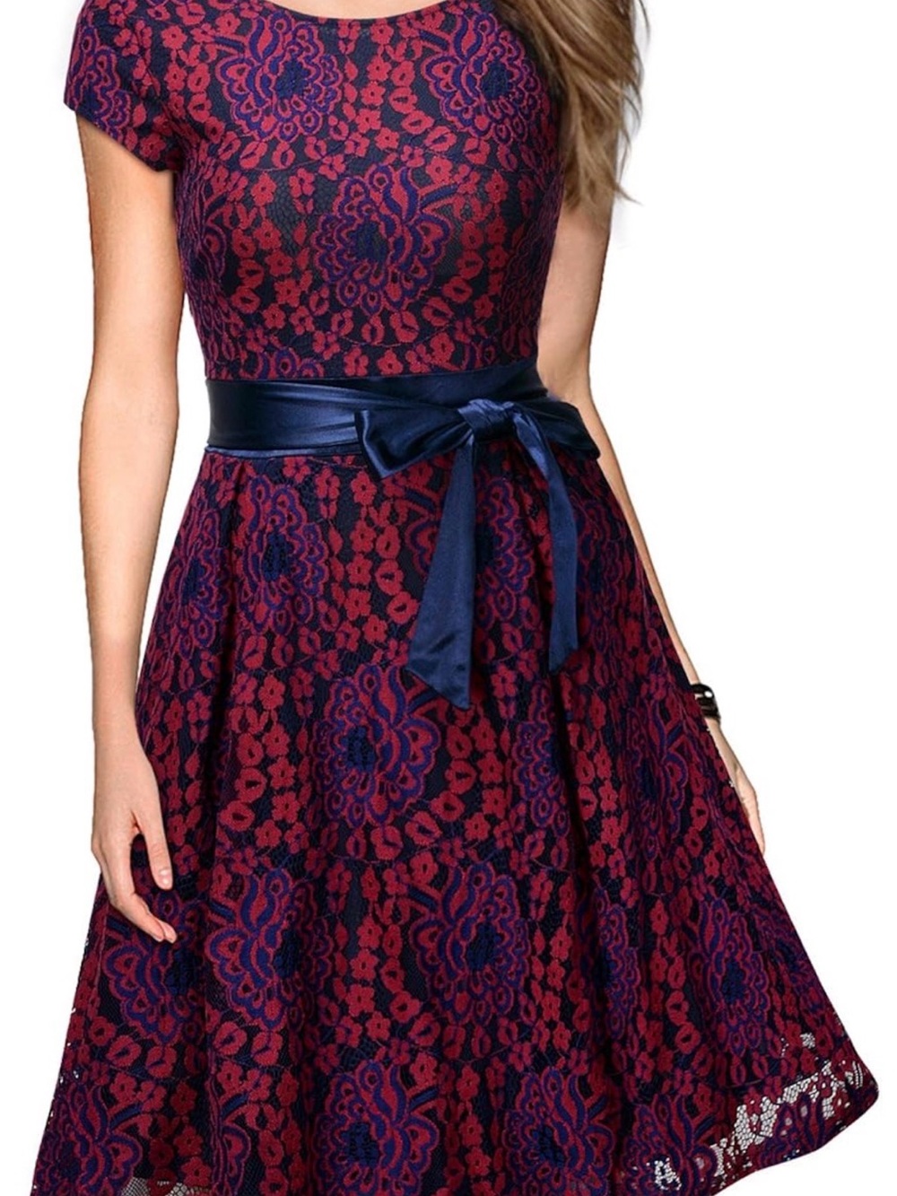 Miusol Vintage Floral Lace Cocktail Dress with Bow XL NWT